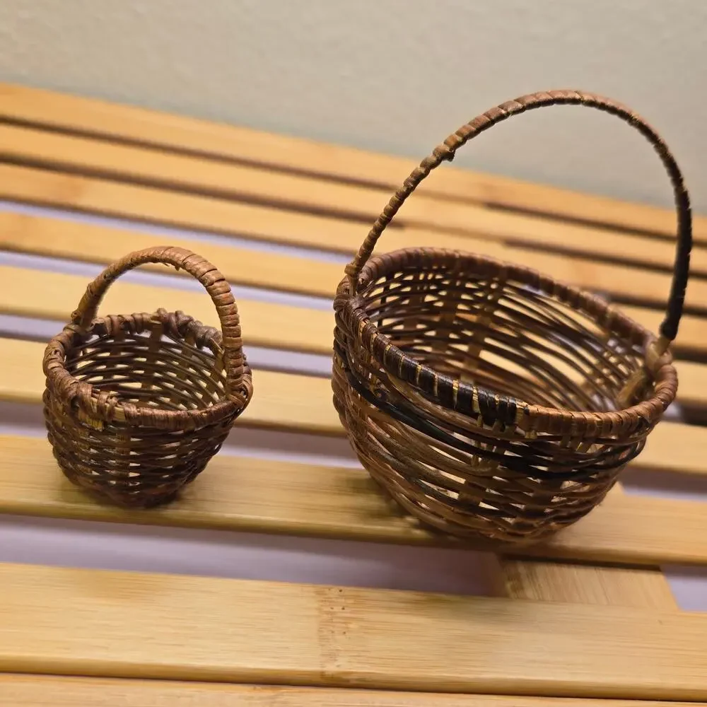Vintage Miniature Woven Baskets Pair Set 2